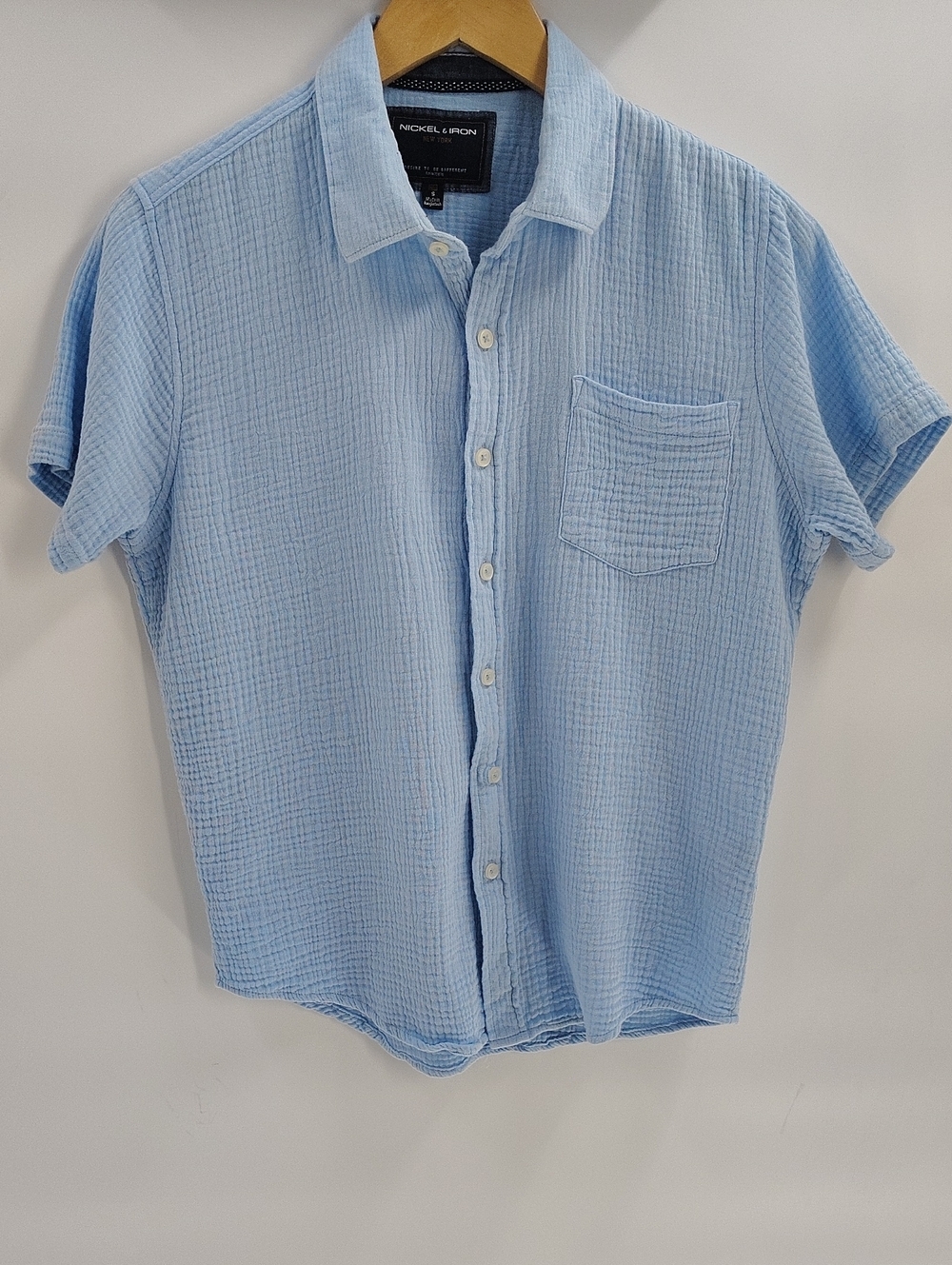 Nickel & Iron Mens Button Down Shirt Size Small Blue Gauze Cotton Shirt Sleeve